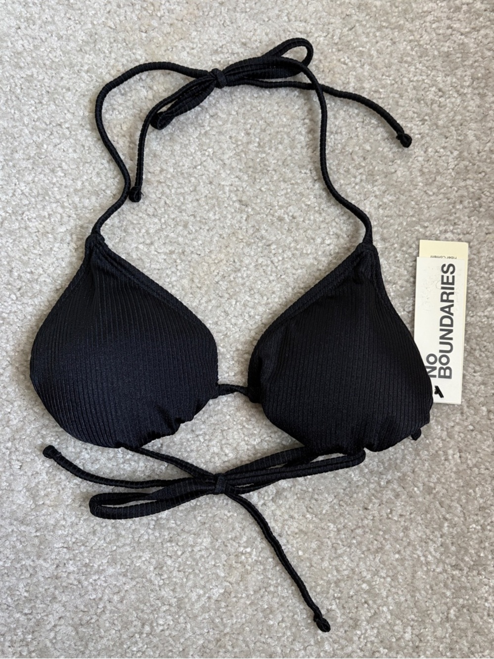 No Boundaries Black Ribbed Triangle Swim Top with Ties
